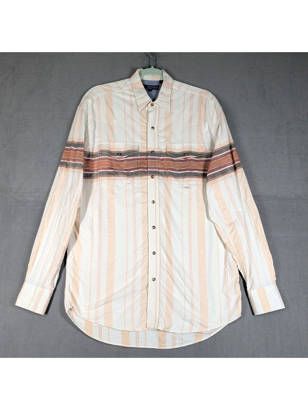 Roper Mens MT Medium Tall Ivory Stripe Pearl Snap Western Cowboy Shirt Cotton